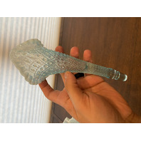 STUNNING VINTAGE Blue Opalescent Diamond Lace 3 Horn Art Glass Epergne 9"H