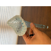 STUNNING VINTAGE Blue Opalescent Diamond Lace 3 Horn Art Glass Epergne 9"H