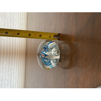 Blue, White & Red Multicolored Millefiori/Flower Art Glass Paperweight 1.75"H