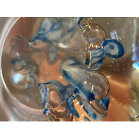 Blue, White & Red Multicolored Millefiori/Flower Art Glass Paperweight 1.75"H