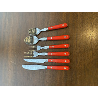 66 PIECE Washington Forge MARDI GRAS Red Stainless Korea Flatware Set