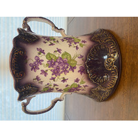 LARGE ANTIQUE Purple & Gold Floral Painted Porcelain Lidded Biscuit Jar 12.75"H