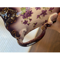 LARGE ANTIQUE Purple & Gold Floral Painted Porcelain Lidded Biscuit Jar 12.75"H