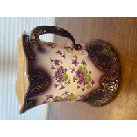 LARGE ANTIQUE Purple & Gold Floral Painted Porcelain Lidded Biscuit Jar 12.75"H