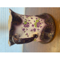 LARGE ANTIQUE Purple & Gold Floral Painted Porcelain Lidded Biscuit Jar 12.75"H