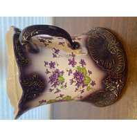 LARGE ANTIQUE Purple & Gold Floral Painted Porcelain Lidded Biscuit Jar 12.75"H