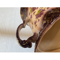 LARGE ANTIQUE Purple & Gold Floral Painted Porcelain Lidded Biscuit Jar 12.75"H