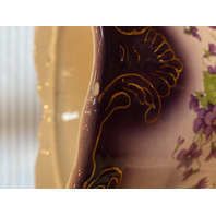 LARGE ANTIQUE Purple & Gold Floral Painted Porcelain Lidded Biscuit Jar 12.75"H