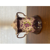 LARGE ANTIQUE Purple & Gold Floral Painted Porcelain Lidded Biscuit Jar 12.75"H