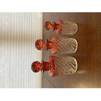 3 ANTIQUE BACCARAT Crystal Rose Tiente Bambous Tors Swirl Glass Perfume Bottles