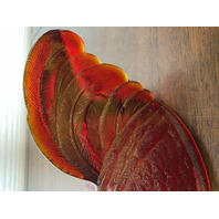 VTG FENTON UV REACTIVE Amberina Nesting Hen Split Tail Art Glass Candy Dish 8"L