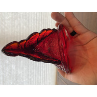 VTG FENTON UV REACTIVE Amberina Nesting Hen Split Tail Art Glass Candy Dish 8"L