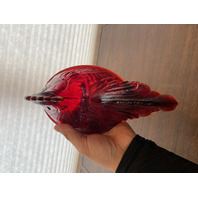 VTG FENTON UV REACTIVE Amberina Nesting Hen Split Tail Art Glass Candy Dish 8"L