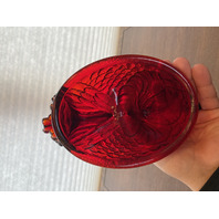 VTG FENTON UV REACTIVE Amberina Nesting Hen Split Tail Art Glass Candy Dish 8"L