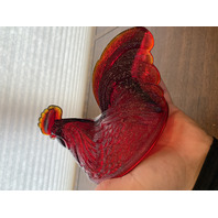 VTG FENTON UV REACTIVE Amberina Nesting Hen Split Tail Art Glass Candy Dish 8"L