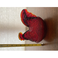 VTG FENTON UV REACTIVE Amberina Nesting Hen Split Tail Art Glass Candy Dish 8"L