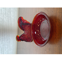 VTG FENTON UV REACTIVE Amberina Nesting Hen Split Tail Art Glass Candy Dish 8"L