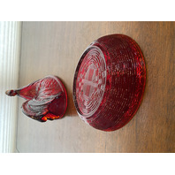 VTG FENTON UV REACTIVE Amberina Nesting Hen Split Tail Art Glass Candy Dish 8"L