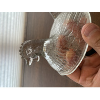 VTG Indiana Glass Clear Glass Nesting Hen Design Candy Dish 7"L