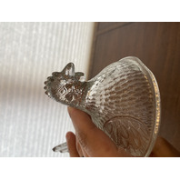 VTG Indiana Glass Clear Glass Nesting Hen Design Candy Dish 7"L