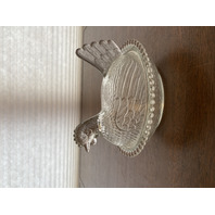 VTG Indiana Glass Clear Glass Nesting Hen Design Candy Dish 7"L