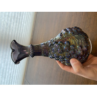 VTG Imperial Glass Grape Cluster Smoke Iridescent Carnival Glass Decanter 9.5"H