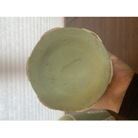 PAIR Of VTG ECANADA Green & White Art Pottery Vases 10"H CANADA