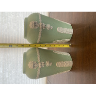 PAIR Of VTG ECANADA Green & White Art Pottery Vases 10"H CANADA