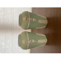 PAIR Of VTG ECANADA Green & White Art Pottery Vases 10"H CANADA