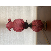 VTG FENTON Cranberry CABBAGE ROSE GWTW Electric 3-Way Table Lamp 23"H