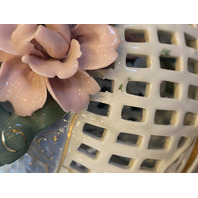 LARGE VTG Multicolored Capodimonte Ceramic Birds W/Flowers Sculpture 14.75"H