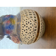 LARGE VTG Multicolored Capodimonte Ceramic Birds W/Flowers Sculpture 14.75"H