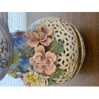 LARGE VTG Multicolored Capodimonte Ceramic Birds W/Flowers Sculpture 14.75"H