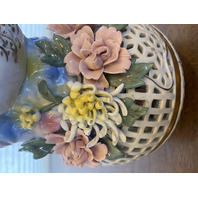 LARGE VTG Multicolored Capodimonte Ceramic Birds W/Flowers Sculpture 14.75"H