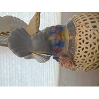 LARGE VTG Multicolored Capodimonte Ceramic Birds W/Flowers Sculpture 14.75"H