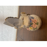 LARGE VTG Multicolored Capodimonte Ceramic Birds W/Flowers Sculpture 14.75"H