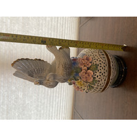 LARGE VTG Multicolored Capodimonte Ceramic Birds W/Flowers Sculpture 14.75"H