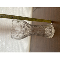 LARGE VTG Highly Detailed Cut Crystal Floral Etched Corset Vase 11.75"H