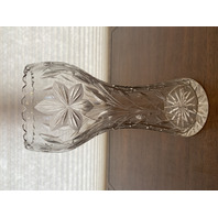 LARGE VTG Highly Detailed Cut Crystal Floral Etched Corset Vase 11.75"H
