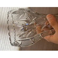 LARGE VTG Highly Detailed Cut Crystal Floral Etched Corset Vase 11.75"H