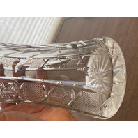 LARGE VTG Highly Detailed Cut Crystal Floral Etched Corset Vase 11.75"H