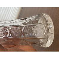 LARGE VTG Highly Detailed Cut Crystal Floral Etched Corset Vase 11.75"H