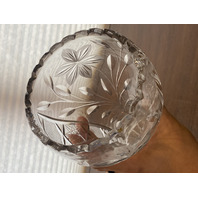 LARGE VTG Highly Detailed Cut Crystal Floral Etched Corset Vase 11.75"H