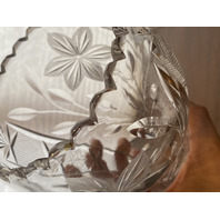 LARGE VTG Highly Detailed Cut Crystal Floral Etched Corset Vase 11.75"H