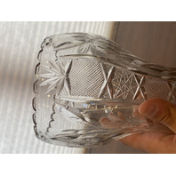 LARGE VTG Highly Detailed Cut Crystal Floral Etched Corset Vase 11.75"H