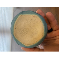 VTG VAN BRIGGLE Ming Blue LEAVES & VIOLETS Pottery Vase 4.5"H SIGNED