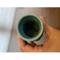 VTG VAN BRIGGLE Ming Blue LEAVES & VIOLETS Pottery Vase 4.5"H SIGNED