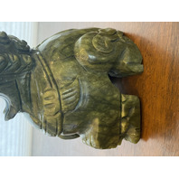 LARGE/HEAVY VTG Green Serpentine Jade Stone Carved Chinese Foo Dog 8.75"H