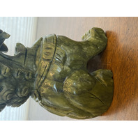LARGE/HEAVY VTG Green Serpentine Jade Stone Carved Chinese Foo Dog 8.75"H