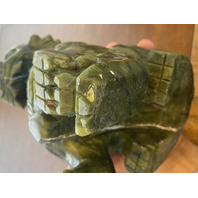 LARGE/HEAVY VTG Green Serpentine Jade Stone Carved Chinese Foo Dog 8.75"H